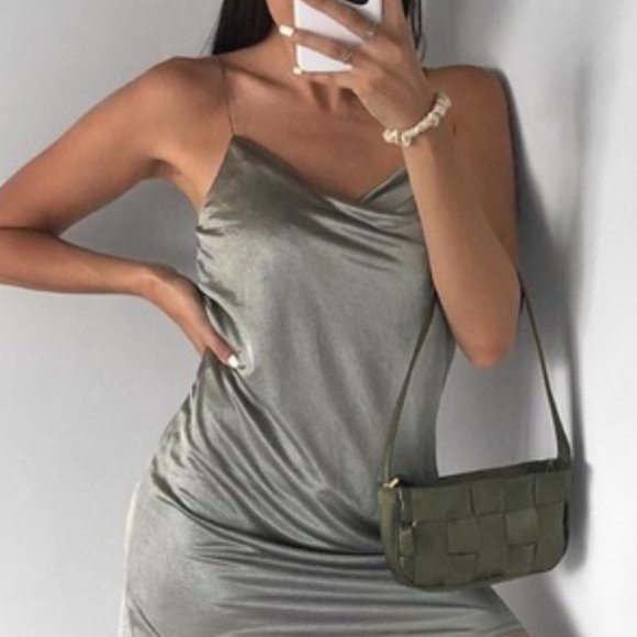 Zara Dresses & Skirts - ZARA Satin Effect Strappy Slinky Green Dress - LG
